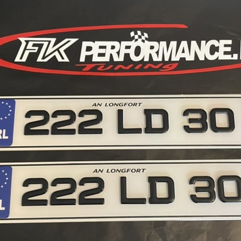 FK4d09 4D standout plates with gloss black gel tops number plates 